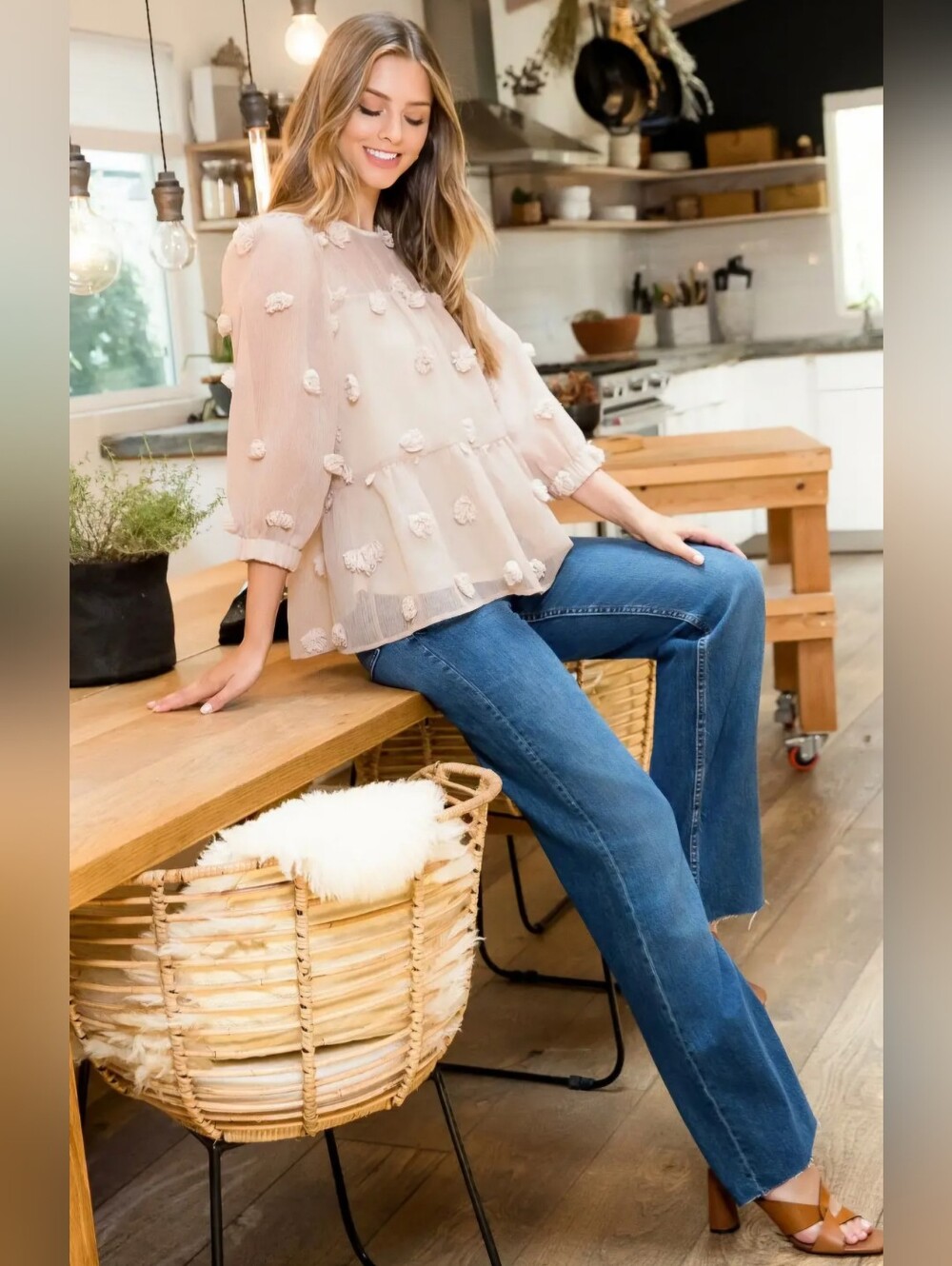 THML long-sleeve blouse leans into a romantic, bohemian Blouse Size Large